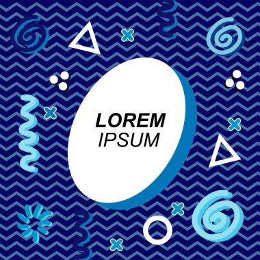Çeşitli geometrik ve organik şekilli süslemeleri olan soyut arkaplan kare kartı. Sosyal medya içeriği için metin alanı olan kare poster. Geometrik memphis tarzıyla kare duvar kağıdı.