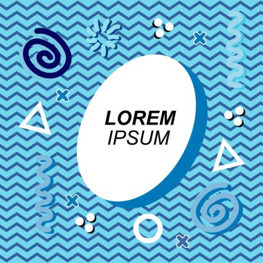 Çeşitli geometrik ve organik şekilli süslemeleri olan soyut arkaplan kare kartı. Sosyal medya içeriği için metin alanı olan kare poster. Geometrik memphis tarzıyla kare duvar kağıdı.