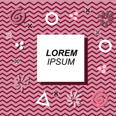 Çeşitli geometrik ve organik şekilli süslemeleri olan soyut arkaplan kare kartı. Sosyal medya içeriği için metin alanı olan kare poster. Geometrik memphis tarzıyla kare duvar kağıdı.