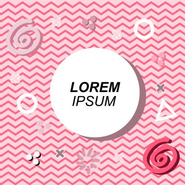 Çeşitli geometrik ve organik şekilli süslemeleri olan soyut arkaplan kare kartı. Sosyal medya içeriği için metin alanı olan kare poster. Geometrik memphis tarzıyla kare duvar kağıdı.