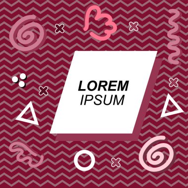 Çeşitli geometrik ve organik şekilli süslemeleri olan soyut arkaplan kare kartı. Sosyal medya içeriği için metin alanı olan kare poster. Geometrik memphis tarzıyla kare duvar kağıdı.