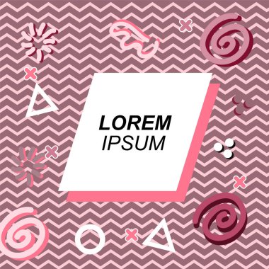 Çeşitli geometrik ve organik şekilli süslemeleri olan soyut arkaplan kare kartı. Sosyal medya içeriği için metin alanı olan kare poster. Geometrik memphis tarzıyla kare duvar kağıdı.