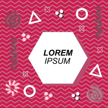 Çeşitli geometrik ve organik şekilli süslemeleri olan soyut arkaplan kare kartı. Sosyal medya içeriği için metin alanı olan kare poster. Geometrik memphis tarzıyla kare duvar kağıdı.