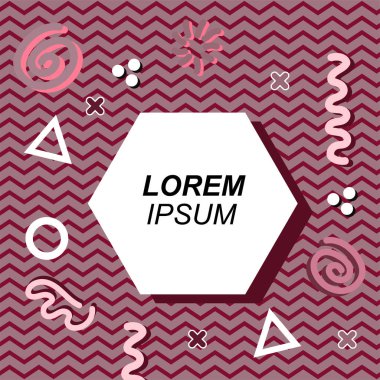Çeşitli geometrik ve organik şekilli süslemeleri olan soyut arkaplan kare kartı. Sosyal medya içeriği için metin alanı olan kare poster. Geometrik memphis tarzıyla kare duvar kağıdı.