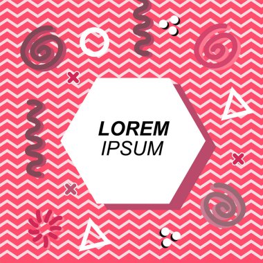 Çeşitli geometrik ve organik şekilli süslemeleri olan soyut arkaplan kare kartı. Sosyal medya içeriği için metin alanı olan kare poster. Geometrik memphis tarzıyla kare duvar kağıdı.