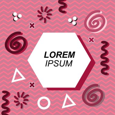 Çeşitli geometrik ve organik şekilli süslemeleri olan soyut arkaplan kare kartı. Sosyal medya içeriği için metin alanı olan kare poster. Geometrik memphis tarzıyla kare duvar kağıdı.