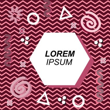 Çeşitli geometrik ve organik şekilli süslemeleri olan soyut arkaplan kare kartı. Sosyal medya içeriği için metin alanı olan kare poster. Geometrik memphis tarzıyla kare duvar kağıdı.