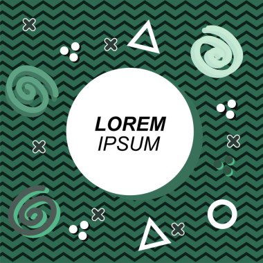 Çeşitli geometrik ve organik şekilli süslemeleri olan soyut arkaplan kare kartı. Sosyal medya içeriği için metin alanı olan kare poster. Geometrik memphis tarzıyla kare duvar kağıdı.