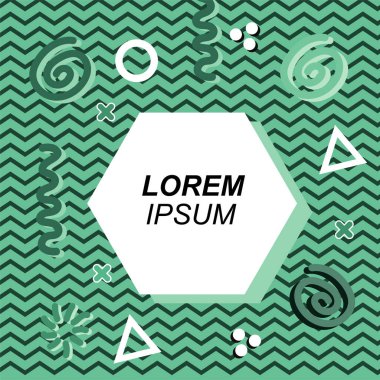 Çeşitli geometrik ve organik şekilli süslemeleri olan soyut arkaplan kare kartı. Sosyal medya içeriği için metin alanı olan kare poster. Geometrik memphis tarzıyla kare duvar kağıdı.