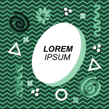 Çeşitli geometrik ve organik şekilli süslemeleri olan soyut arkaplan kare kartı. Sosyal medya içeriği için metin alanı olan kare poster. Geometrik memphis tarzıyla kare duvar kağıdı.