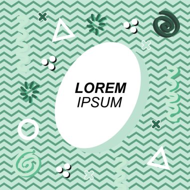 Çeşitli geometrik ve organik şekilli süslemeleri olan soyut arkaplan kare kartı. Sosyal medya içeriği için metin alanı olan kare poster. Geometrik memphis tarzıyla kare duvar kağıdı.