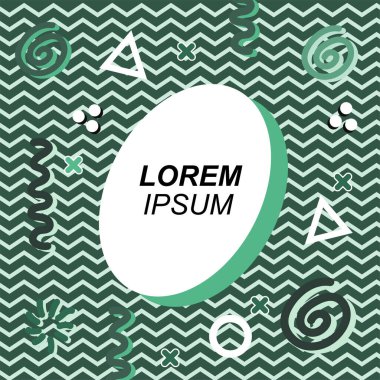 Çeşitli geometrik ve organik şekilli süslemeleri olan soyut arkaplan kare kartı. Sosyal medya içeriği için metin alanı olan kare poster. Geometrik memphis tarzıyla kare duvar kağıdı.