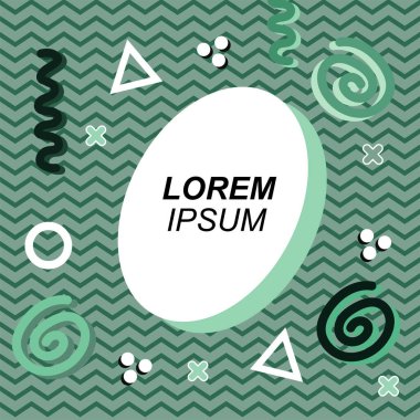 Çeşitli geometrik ve organik şekilli süslemeleri olan soyut arkaplan kare kartı. Sosyal medya içeriği için metin alanı olan kare poster. Geometrik memphis tarzıyla kare duvar kağıdı.