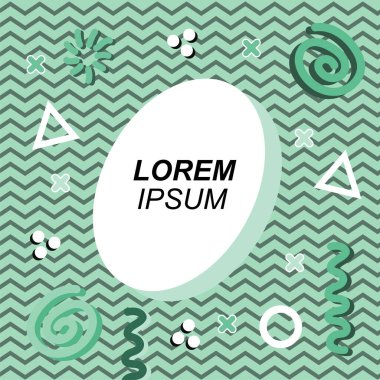 Çeşitli geometrik ve organik şekilli süslemeleri olan soyut arkaplan kare kartı. Sosyal medya içeriği için metin alanı olan kare poster. Geometrik memphis tarzıyla kare duvar kağıdı.
