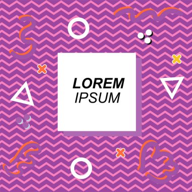 Çeşitli geometrik ve organik şekilli süslemeleri olan soyut arkaplan kare kartı. Sosyal medya içeriği için metin alanı olan kare poster. Geometrik memphis tarzıyla kare duvar kağıdı.