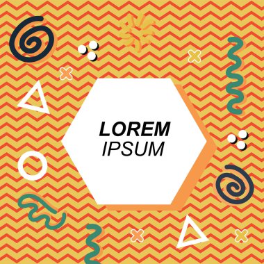 Çeşitli geometrik ve organik şekilli süslemeleri olan soyut arkaplan kare kartı. Sosyal medya içeriği için metin alanı olan kare poster. Geometrik memphis tarzıyla kare duvar kağıdı.