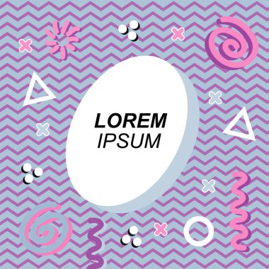 Çeşitli geometrik ve organik şekilli süslemeleri olan soyut arkaplan kare kartı. Sosyal medya içeriği için metin alanı olan kare poster. Geometrik memphis tarzıyla kare duvar kağıdı.