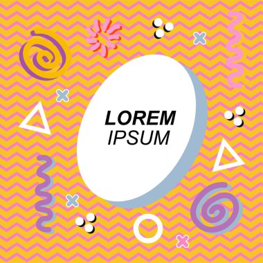 Çeşitli geometrik ve organik şekilli süslemeleri olan soyut arkaplan kare kartı. Sosyal medya içeriği için metin alanı olan kare poster. Geometrik memphis tarzıyla kare duvar kağıdı.