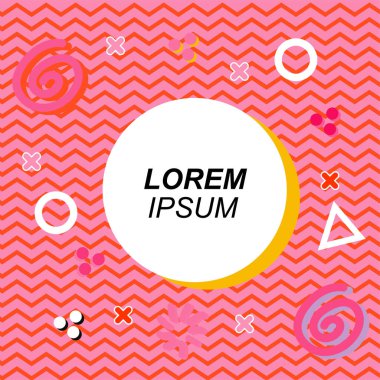 Çeşitli geometrik ve organik şekilli süslemeleri olan soyut arkaplan kare kartı. Sosyal medya içeriği için metin alanı olan kare poster. Geometrik memphis tarzıyla kare duvar kağıdı.