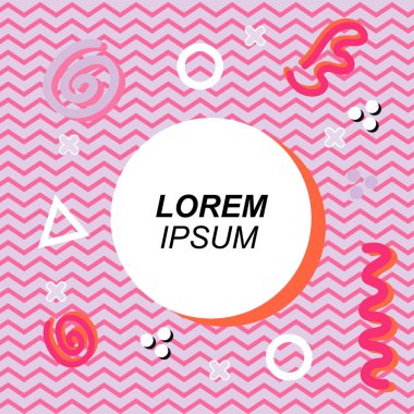 Çeşitli geometrik ve organik şekilli süslemeleri olan soyut arkaplan kare kartı. Sosyal medya içeriği için metin alanı olan kare poster. Geometrik memphis tarzıyla kare duvar kağıdı.