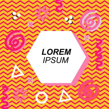 Çeşitli geometrik ve organik şekilli süslemeleri olan soyut arkaplan kare kartı. Sosyal medya içeriği için metin alanı olan kare poster. Geometrik memphis tarzıyla kare duvar kağıdı.