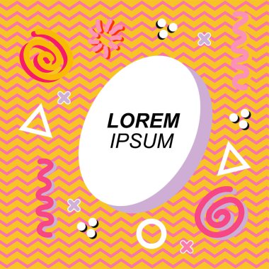 Çeşitli geometrik ve organik şekilli süslemeleri olan soyut arkaplan kare kartı. Sosyal medya içeriği için metin alanı olan kare poster. Geometrik memphis tarzıyla kare duvar kağıdı.
