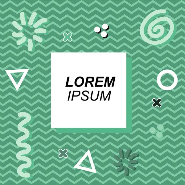 Çeşitli geometrik ve organik şekilli süslemeleri olan soyut arkaplan kare kartı. Sosyal medya içeriği için metin alanı olan kare poster. Geometrik memphis tarzıyla kare duvar kağıdı.