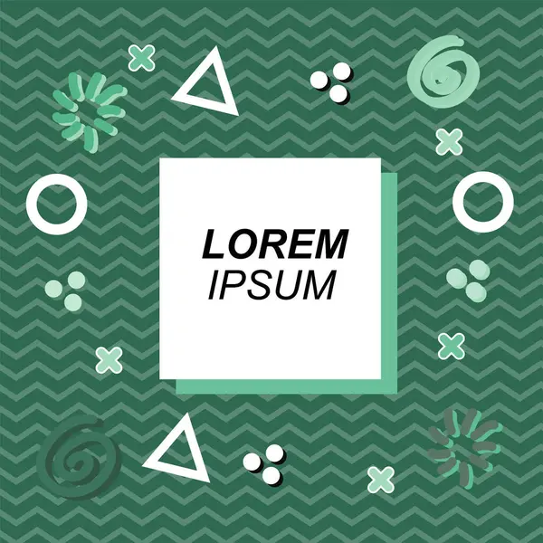 Çeşitli geometrik ve organik şekilli süslemeleri olan soyut arkaplan kare kartı. Sosyal medya içeriği için metin alanı olan kare poster. Geometrik memphis tarzıyla kare duvar kağıdı.