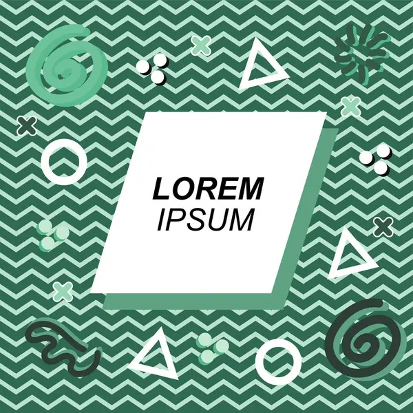 Çeşitli geometrik ve organik şekilli süslemeleri olan soyut arkaplan kare kartı. Sosyal medya içeriği için metin alanı olan kare poster. Geometrik memphis tarzıyla kare duvar kağıdı.