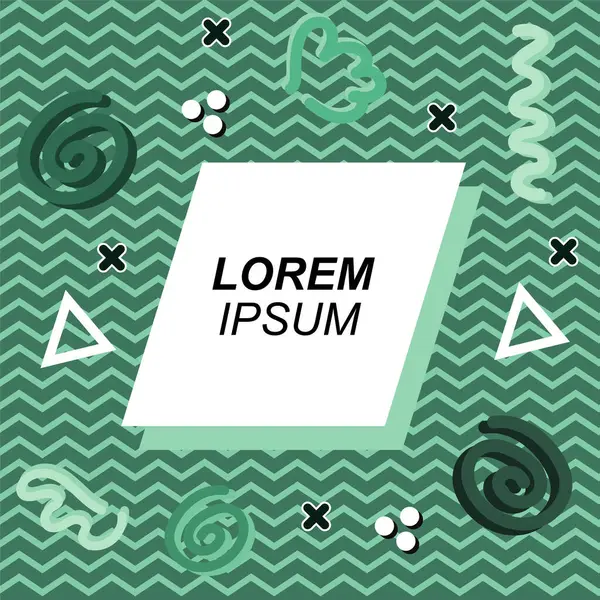 Çeşitli geometrik ve organik şekilli süslemeleri olan soyut arkaplan kare kartı. Sosyal medya içeriği için metin alanı olan kare poster. Geometrik memphis tarzıyla kare duvar kağıdı.