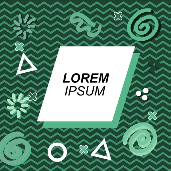 Çeşitli geometrik ve organik şekilli süslemeleri olan soyut arkaplan kare kartı. Sosyal medya içeriği için metin alanı olan kare poster. Geometrik memphis tarzıyla kare duvar kağıdı.