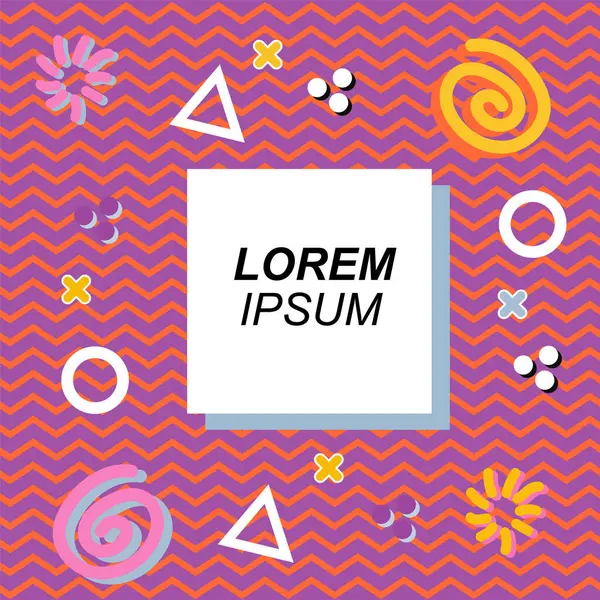 Çeşitli geometrik ve organik şekilli süslemeleri olan soyut arkaplan kare kartı. Sosyal medya içeriği için metin alanı olan kare poster. Geometrik memphis tarzıyla kare duvar kağıdı.