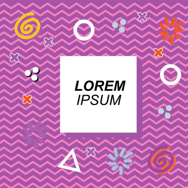 Çeşitli geometrik ve organik şekilli süslemeleri olan soyut arkaplan kare kartı. Sosyal medya içeriği için metin alanı olan kare poster. Geometrik memphis tarzıyla kare duvar kağıdı.