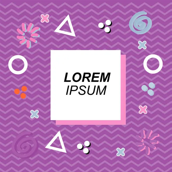 Çeşitli geometrik ve organik şekilli süslemeleri olan soyut arkaplan kare kartı. Sosyal medya içeriği için metin alanı olan kare poster. Geometrik memphis tarzıyla kare duvar kağıdı.