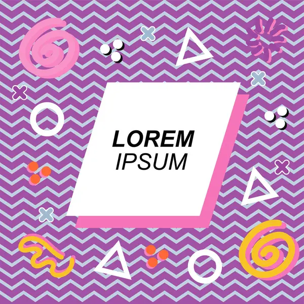 Çeşitli geometrik ve organik şekilli süslemeleri olan soyut arkaplan kare kartı. Sosyal medya içeriği için metin alanı olan kare poster. Geometrik memphis tarzıyla kare duvar kağıdı.