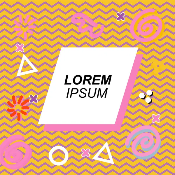 Çeşitli geometrik ve organik şekilli süslemeleri olan soyut arkaplan kare kartı. Sosyal medya içeriği için metin alanı olan kare poster. Geometrik memphis tarzıyla kare duvar kağıdı.