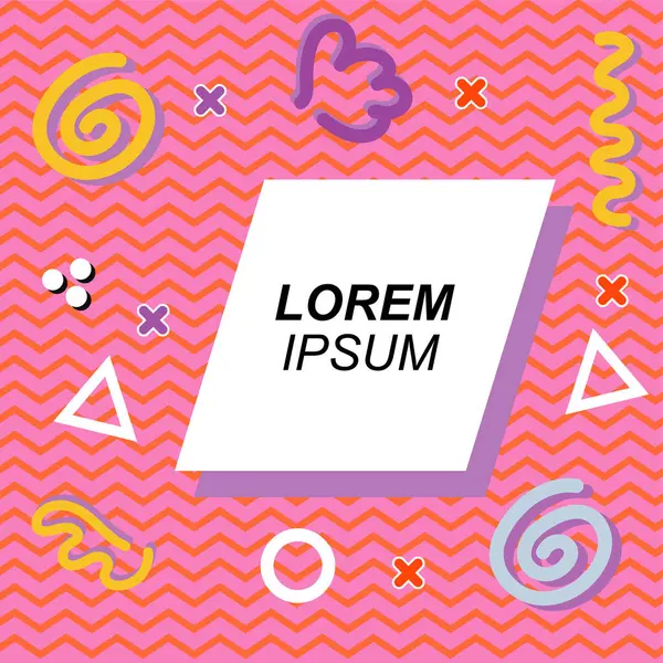 Çeşitli geometrik ve organik şekilli süslemeleri olan soyut arkaplan kare kartı. Sosyal medya içeriği için metin alanı olan kare poster. Geometrik memphis tarzıyla kare duvar kağıdı.