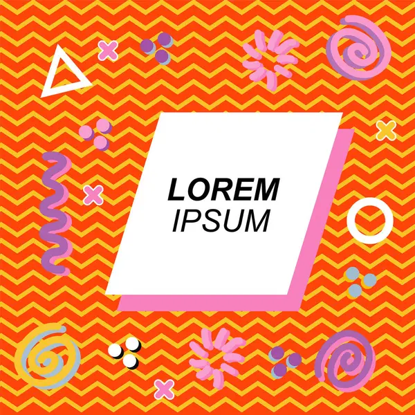 Çeşitli geometrik ve organik şekilli süslemeleri olan soyut arkaplan kare kartı. Sosyal medya içeriği için metin alanı olan kare poster. Geometrik memphis tarzıyla kare duvar kağıdı.