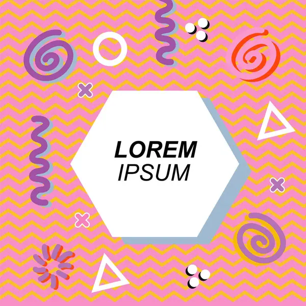 Çeşitli geometrik ve organik şekilli süslemeleri olan soyut arkaplan kare kartı. Sosyal medya içeriği için metin alanı olan kare poster. Geometrik memphis tarzıyla kare duvar kağıdı.