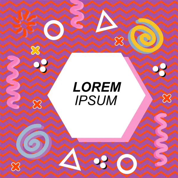 Çeşitli geometrik ve organik şekilli süslemeleri olan soyut arkaplan kare kartı. Sosyal medya içeriği için metin alanı olan kare poster. Geometrik memphis tarzıyla kare duvar kağıdı.