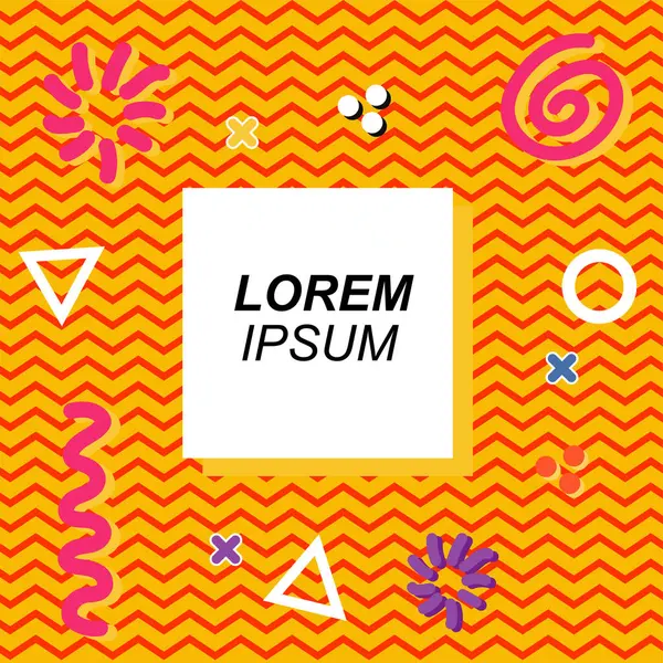 Çeşitli geometrik ve organik şekilli süslemeleri olan soyut arkaplan kare kartı. Sosyal medya içeriği için metin alanı olan kare poster. Geometrik memphis tarzıyla kare duvar kağıdı.