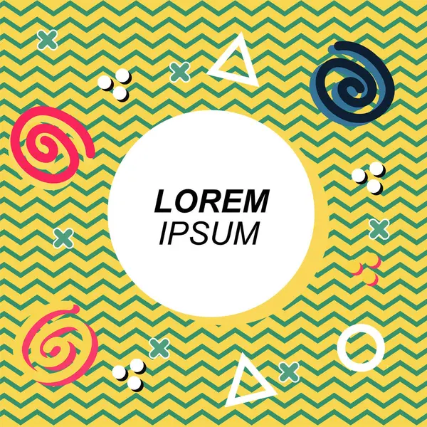 Çeşitli geometrik ve organik şekilli süslemeleri olan soyut arkaplan kare kartı. Sosyal medya içeriği için metin alanı olan kare poster. Geometrik memphis tarzıyla kare duvar kağıdı.