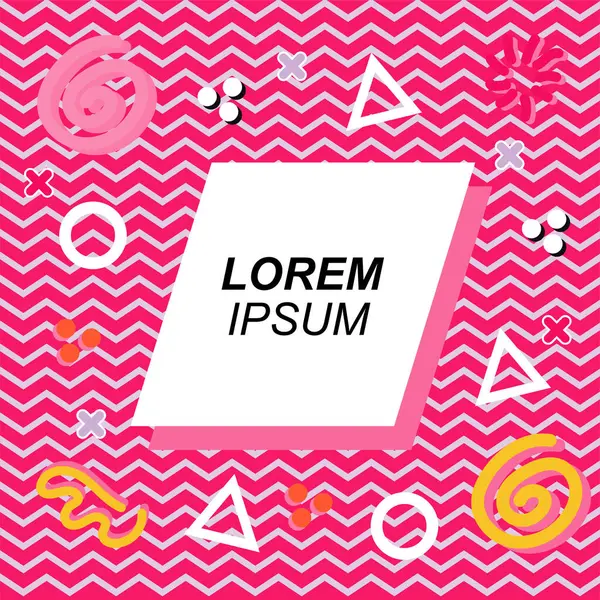 Çeşitli geometrik ve organik şekilli süslemeleri olan soyut arkaplan kare kartı. Sosyal medya içeriği için metin alanı olan kare poster. Geometrik memphis tarzıyla kare duvar kağıdı.