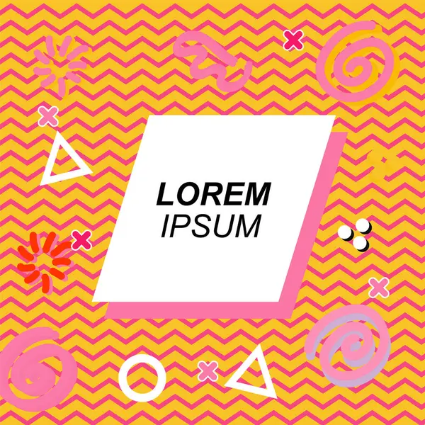 Çeşitli geometrik ve organik şekilli süslemeleri olan soyut arkaplan kare kartı. Sosyal medya içeriği için metin alanı olan kare poster. Geometrik memphis tarzıyla kare duvar kağıdı.