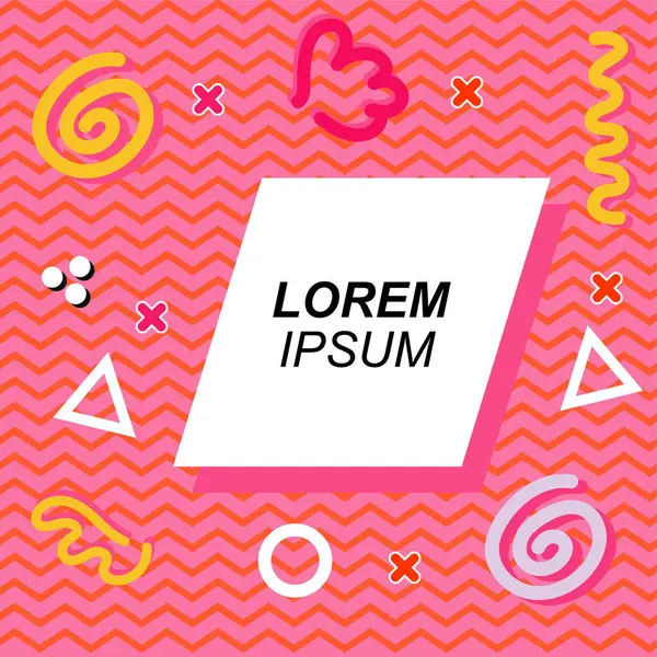 Çeşitli geometrik ve organik şekilli süslemeleri olan soyut arkaplan kare kartı. Sosyal medya içeriği için metin alanı olan kare poster. Geometrik memphis tarzıyla kare duvar kağıdı.