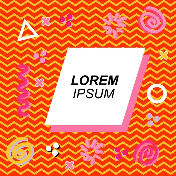 Çeşitli geometrik ve organik şekilli süslemeleri olan soyut arkaplan kare kartı. Sosyal medya içeriği için metin alanı olan kare poster. Geometrik memphis tarzıyla kare duvar kağıdı.