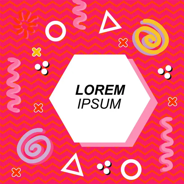 Çeşitli geometrik ve organik şekilli süslemeleri olan soyut arkaplan kare kartı. Sosyal medya içeriği için metin alanı olan kare poster. Geometrik memphis tarzıyla kare duvar kağıdı.