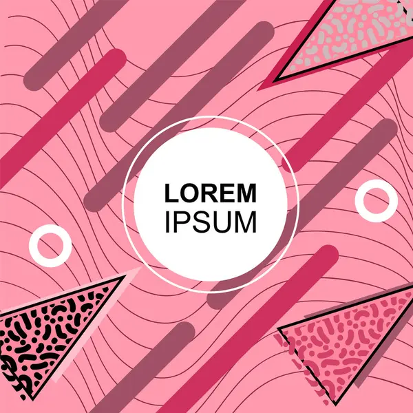 Çeşitli geometrik şekilli, süslemeli ve metin alanlı soyut arkaplan kare kartı. Geometrik memphis tarzıyla kare duvar kağıdı. Sosyal medya içeriği için kare biçiminde poster.