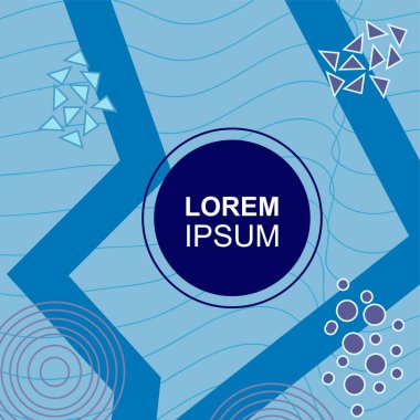 Çeşitli geometrik şekilli, süslemeli ve metin alanlı soyut arkaplan kare kartı. Geometrik memphis tarzıyla kare duvar kağıdı.