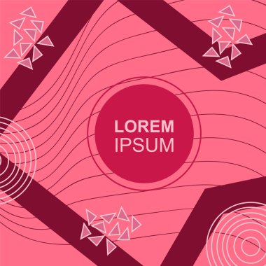 Çeşitli geometrik şekilli, süslemeli ve metin alanlı soyut arkaplan kare kartı. Geometrik memphis tarzıyla kare duvar kağıdı.